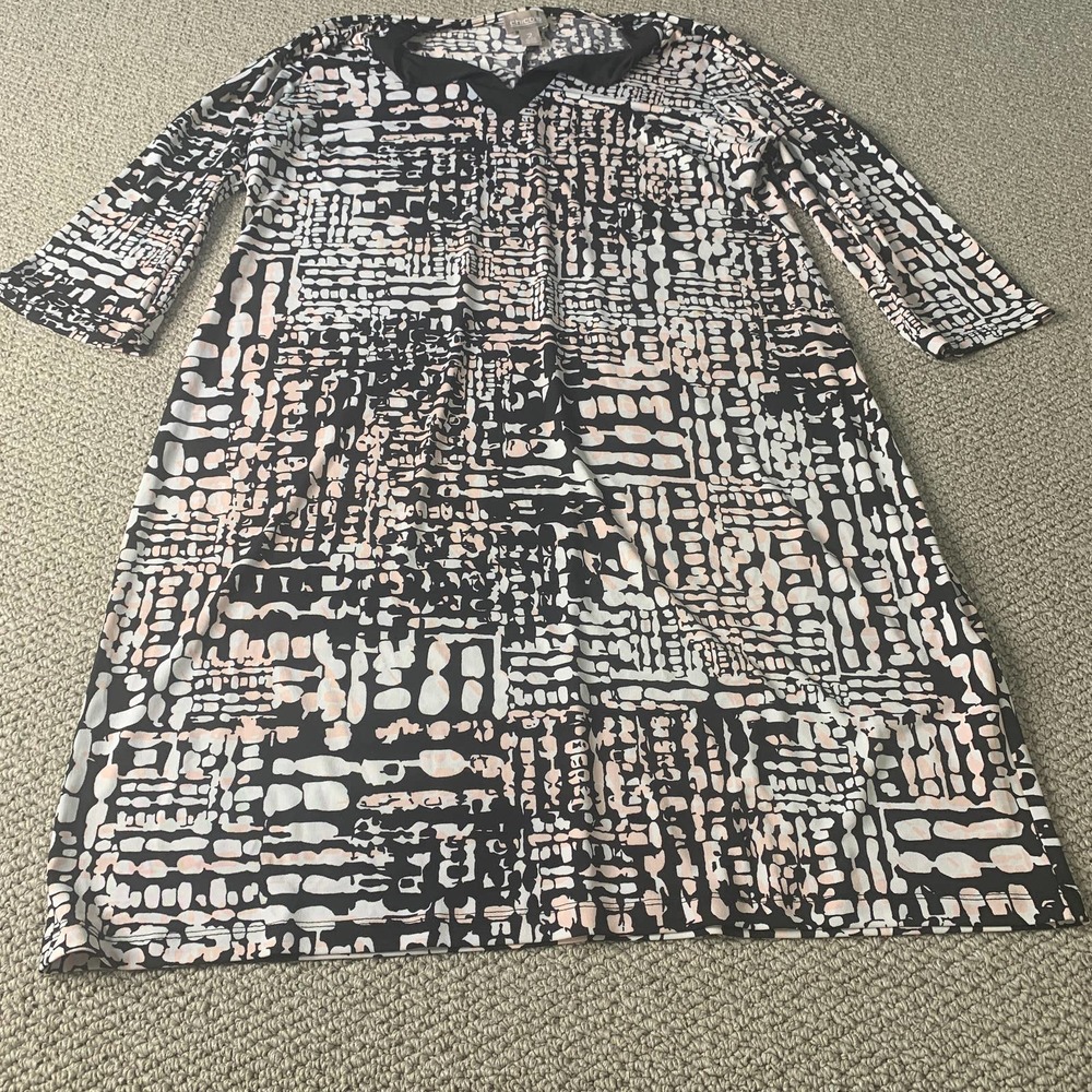 Chico's Womens Dress Size 2 Black/Pink Abstract Print Ariella 3/4 Sleeves Sheath